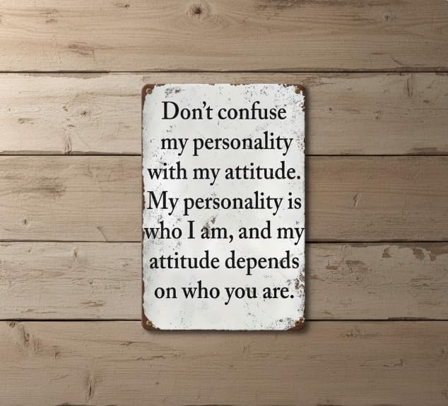 Don't Confuse My Personality With My Attitude Vintage Metal Tin Sign 12x8 Inch - Funny Sarcastic Quote Wall Art, Humorous Decor for Man Cave, Office, Bedroom, Teen Room Gift - Image 3