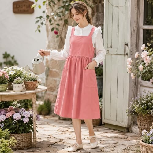 Uaussi Cotton Linen Apron Cross Back Work Apron for Women with Pockets Pinafore Dress X Cross Halter Apron for Chef Gardening - Image 4