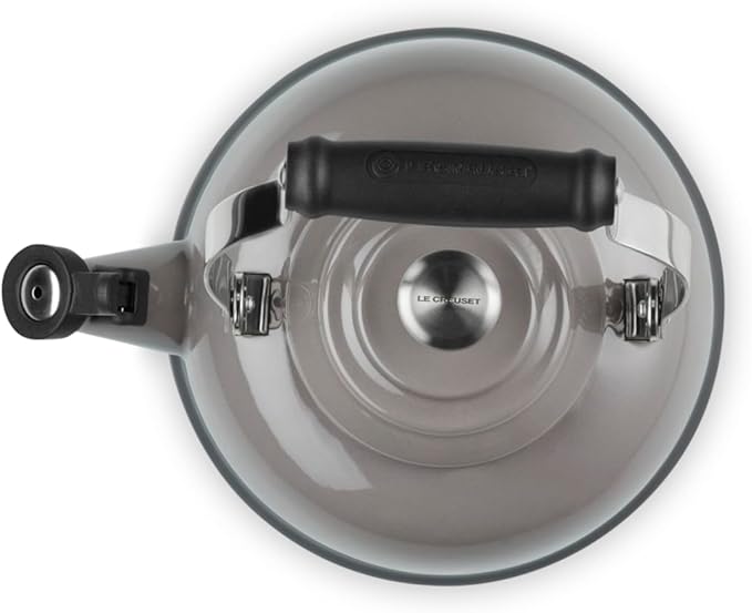 Le Creuset Enamel On Steel Whistling Tea Kettle with Metal Finishes, 1.7 qt., Oyster