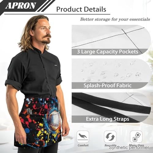 Server Apron with 3 Pockets 13 Inch Short Half Waist Aprons Waterproof Cooking Aprons for Women Men - Image 6