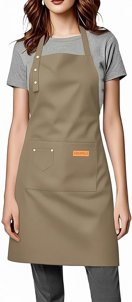 Kitchen Cooking Apron for Women Men Water-Resistant Artist Barista Baking Craft Catering Work Bib with Large Pockets