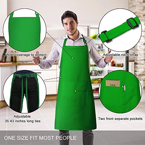 Jubatus 2 Pack Bib Aprons with 2 Pockets Cooking Chef Kitchen Apron for Women Men, Green - Image 2