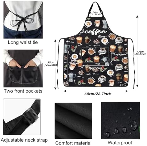PXTIDY Coffee Time Kitchen Apron Barista Gift Home Cafe Gift Coffeeholic Gift Coffee Shop Apron For Waterproof Adjustable - Image 3
