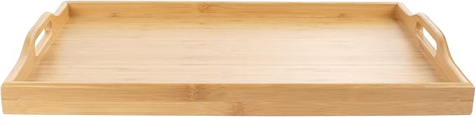 Bamboo Serving Tray with Handles - 17" x 12.5" x 2" - 3 Trays
