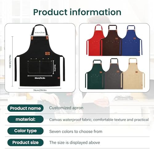 Personalized Waterproof Canvas Apron Custom Logo - Heavy Duty Cross Back 4 Pockets for Men Women Chef Barista - Image 7