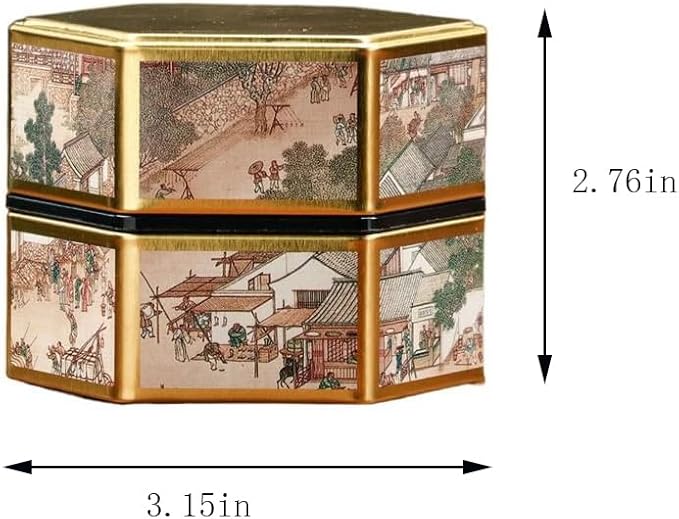 Leadigol 2pcs Tea Tin Canister Metal Tea Jar Tinplate Tin Can, Small Tea Box, Empty Tea Storage Container, Hexagonal Tea Organizer with Airtight Lid for Loose Tea Leaf Coffee Bean Nut