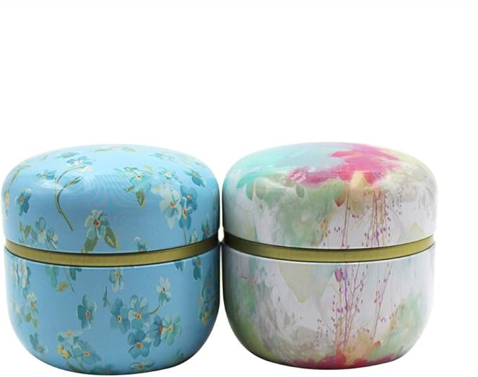 2 Pack Mini Tea Storage Containers Tea Coffee Tins, Flowers Pattern Food Storage Container for Herb, Candy, Chocolate, Sugar, Spices, Candle