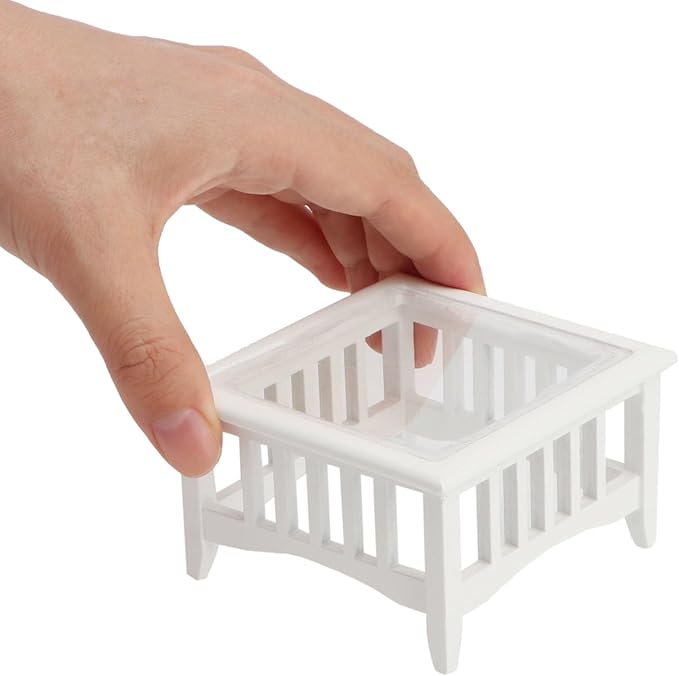 Dollhouse Coffee Table Miniature Furniture 1:12 Scale Wooden Tea Table Square Shape Side Tables Acrylic Tabletop Props Miniature End Table Living Room Pocket Desk Doll House Decoration Props (White)