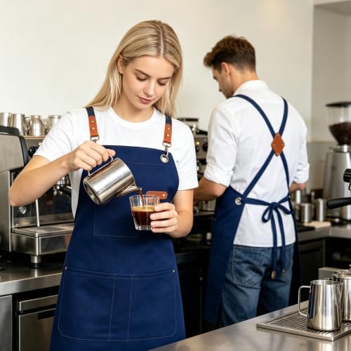 NLUS Chef Aprons for Men Women with 4 Pockets, Water Repellent Cotton Canvas Cross Back Apron - Image 6