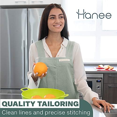 HANEE Cotton Aprons for Women and Men | Cross-Back Apron with Pockets - Image 3