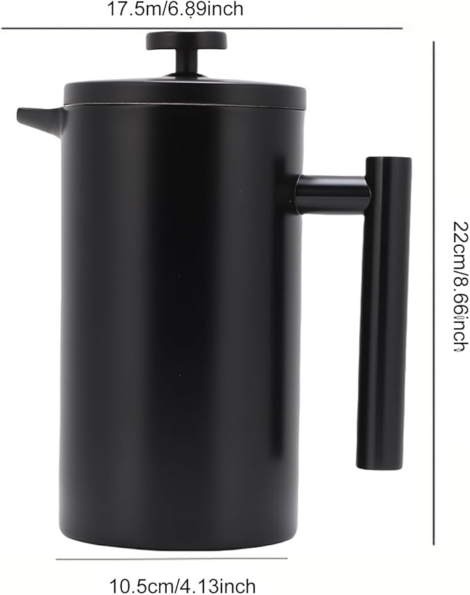 Enfmay 1000ml French Press Coffee Maker, 304 Stainless Steel Double Wall Insulated Coffee Maker Pot, Triple Filtration System for Optimal Brew, Coffee Tea Maker for Home, Office, Camping