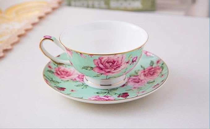 BTaT- Floral Tea Cups and Saucers Set of 4 (7 oz), Porcelain Tea Cup Sets, Assorted Colors with Gold Trim & Gift Box, Dishwasher & Freezer Safe