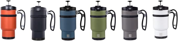 BruTrek® by Planetary Design Double Shot 4.0 Travel Coffee French Press, 16 fl.oz Insulated Stainless Steel Mug, Removable Storage Bottom To Brew A Second Cup, No Spill Lid (Obsidian)