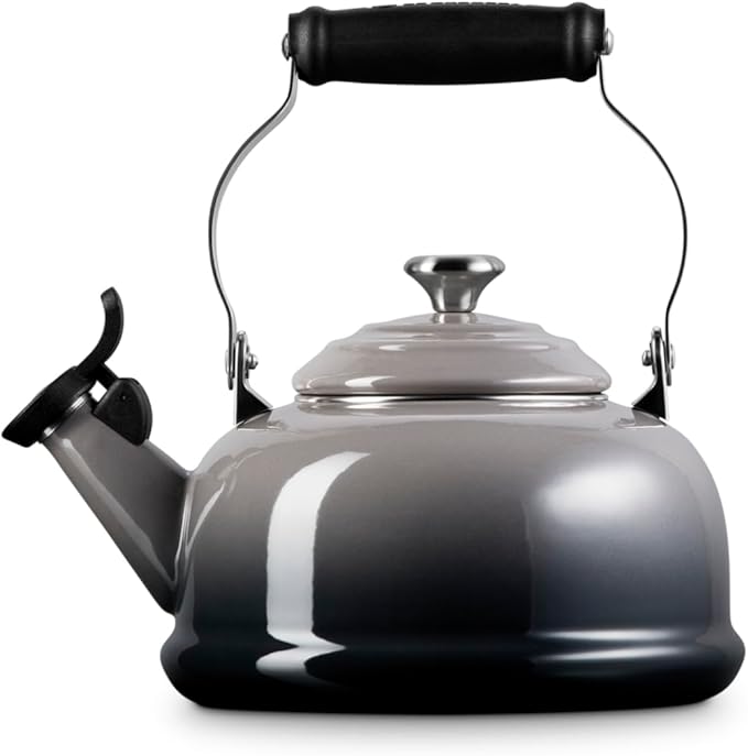 Le Creuset Enamel On Steel Whistling Tea Kettle with Metal Finishes, 1.7 qt., Oyster