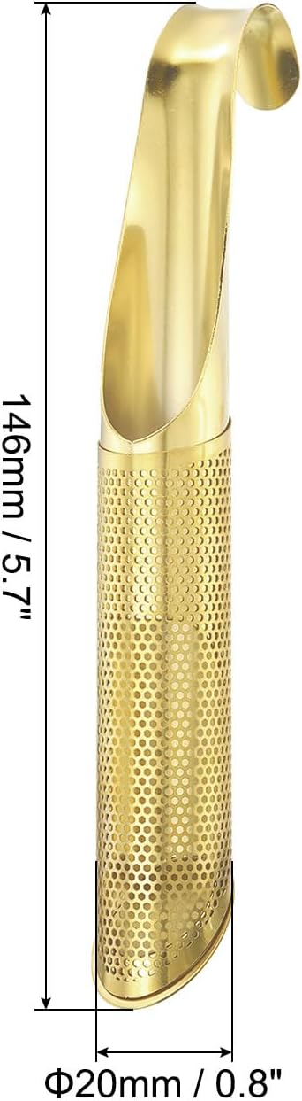 uxcell 1 Pcs Tea Strainer with Fine Mesh, Stainless Steel Tea Steeper, Tea Infuser Stick Pipe with Handle for Loose Leaf Tea, Gold