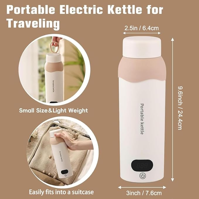 Travel Electric Tea Kettle 316 Stainless Steel, Small Portable Hot Water Kettle with 6 Temperature Control & Automatic Shut Off, 450mL Cute Tea Pot(USB for Warming)