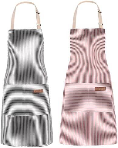 2Pack Adjustable Kitchen Apron for Women Men with 2 Pockets，Cotton-Polyester Blend Bib Aprons for Cooking,Baking by ZAIORD