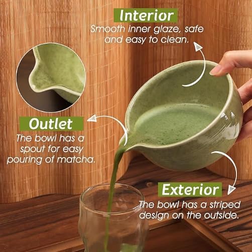 Ceramic Matcha Bowl with Spout,500 ml/18 oz,Japanese Matcha Mixing Bowl,For Whisk Matcha Tea