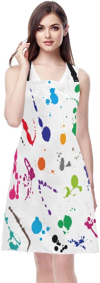 WONDERTIFY Abstract Paint Splashes Apron,Collection Of 24 Different Ink Splatter Symbol On White Bib Apron with Adjustable Neck for Men Women,Suitable for Home Kitchen Cooking Chef Grill Baking Apron