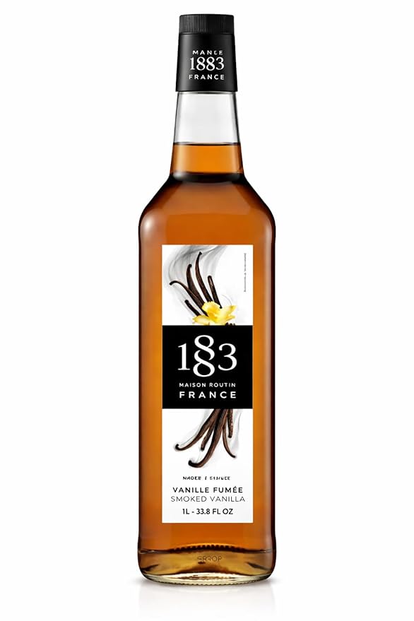 1883 Smoked Vanilla Syrup for Coffee, Cocktails & Desserts – Premium Flavoring Syrup, Made in France, 1 Liter Plastic Bottle