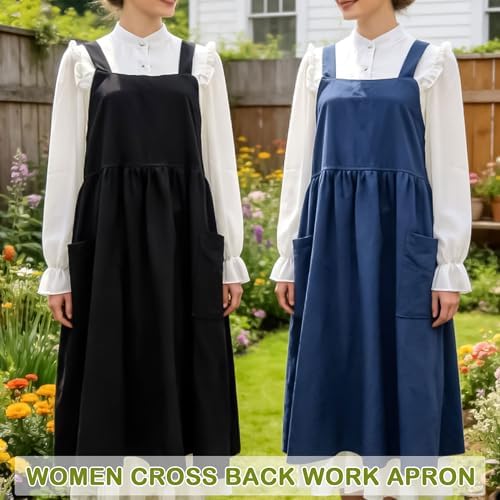 Uaussi Cotton Linen Apron Cross Back Work Apron for Women with Pockets Pinafore Dress X Cross Halter Apron for Chef Gardening - Image 6