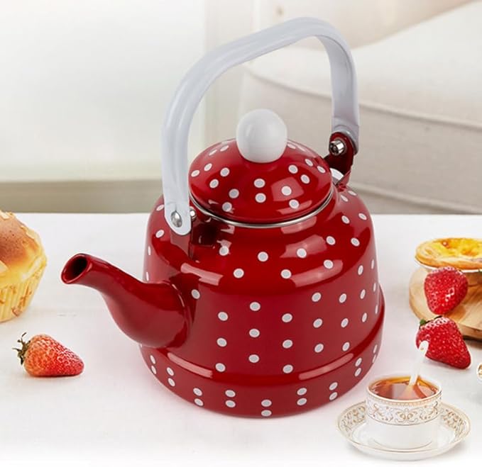 Cabilock Enamel Tea Kettle - Stovetop Teapot with Handle, 1.1 Quart Fast Heating Hot Water Pot for Gas, Induction, Electric, Farmhouse Kitchen Decoration (No Whistling)