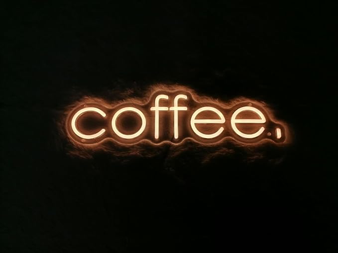 Coffee Neon Sign (24x6'' - Remote and Plug included) Cafe Led Light coffee. led light coffee shop decorations wall decor (24x6'', Warm White)