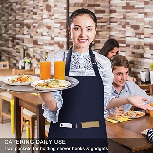Jubatus 2 Pack Bib Aprons with 2 Pockets Cooking Chef Kitchen Apron for Women Men, Navy Blue - Image 5