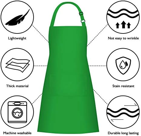 Jubatus 2 Pack Bib Aprons with 2 Pockets Cooking Chef Kitchen Apron for Women Men, Green - Image 6