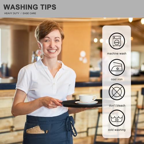 PLOYMONO 3P Navy Blue Server Apron with 3 Pocket,Short Waist Waitress Apron | Polyester Short Waiter Apron with 3 Deep Pockets, Great for Restaurant Servers, Bartenders, Hosts, Baristas - Image 7