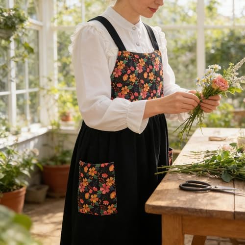 Uaussi Cotton Linen Apron Cross Back Work Apron for Women with Pockets Pinafore Dress X Cross Halter Apron for Chef Gardening - Image 4