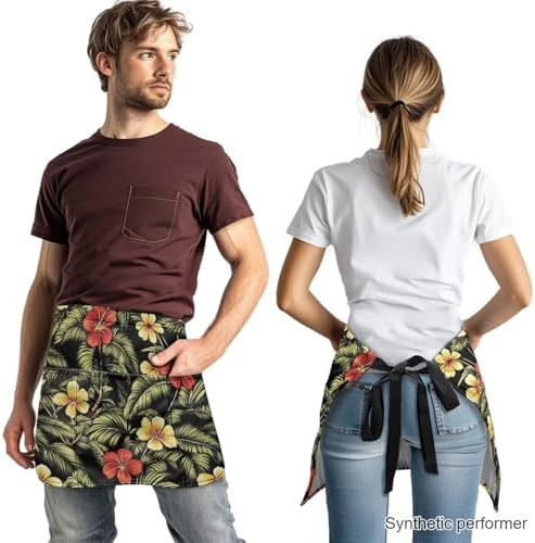 Server Apron with 3 Pockets 13 Inch Short Half Waist Aprons Waterproof Cooking Aprons for Women Men - Image 2