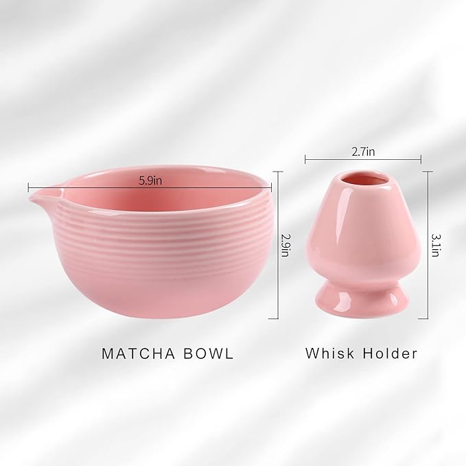 Traditional Matcha Bowl and Whisk Rest (Reshaper) - Handmade Modern Ceramic Matcha Green Tea Ceremony Essential Matcha Kit- 22oz Big Salad Porridge Juice Bowl Cup (Apple Green)