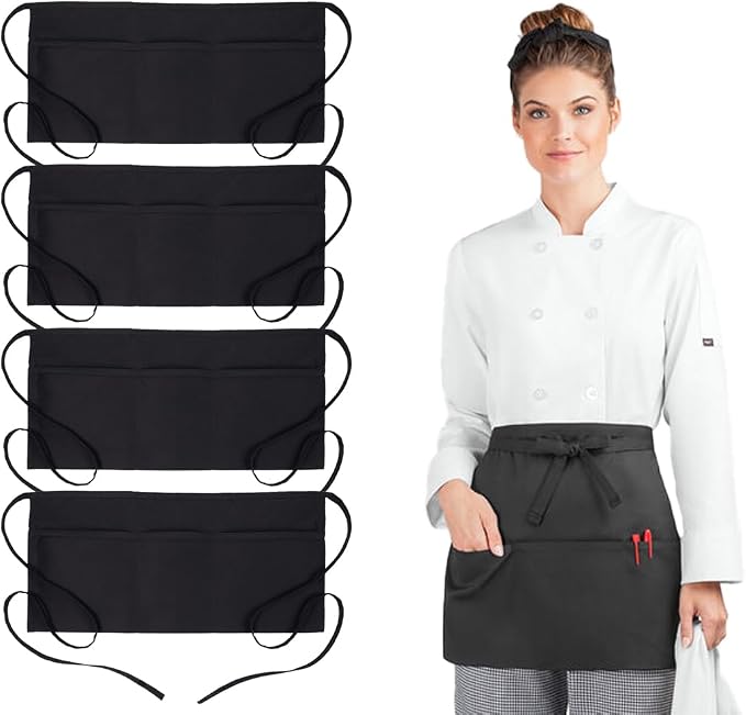 Avalon Kitchen Server Aprons with 3 Pockets, 100% Polyester Waist Apron with Pockets, 24x12 Inche Waitress Apron with Pockets by Avalon+Kitchen