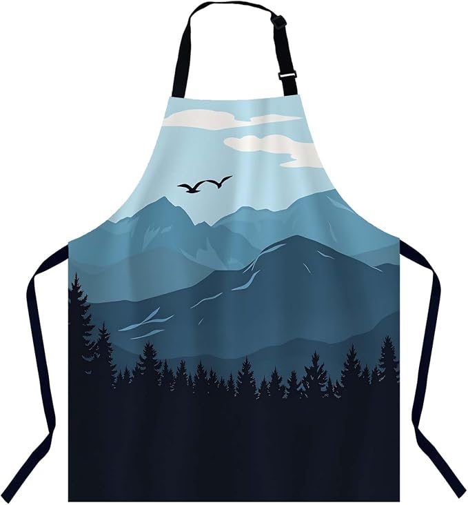 Mountain Landscape Apron for Women Men, Adjustable Apron Cooking Kitchen Chef Apron for Home Kitchen, Baking Gardening BBQ, Coffee House, Restaurant by Unknown
