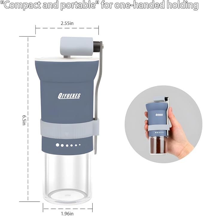 Portable Manual Coffee Grinder with Conical Burr and Adjustable 6 Coarseness Settings, Hand Crank Bean Mill for Camping, Hiking and Travel Use