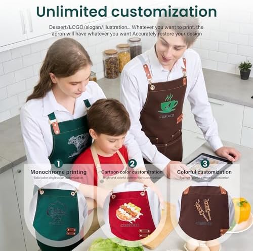 Personalized Waterproof Canvas Apron Custom Logo - Heavy Duty Cross Back 4 Pockets for Men Women Chef Barista - Image 3