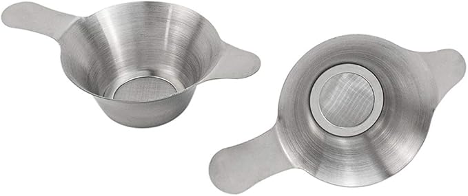 AUEAR, 2 Pack Different Size Stainless Steel Mini Strainer Fine Mesh Tea Funnel Coffee Filter with Double Handles