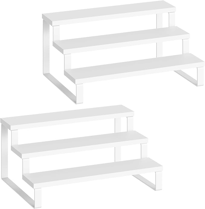 YATINEY Spice Rack, Wooden Display Riser Stand, Set of 2, Vanity Display Stand, Perfume Organizer, Tiered Countertop Organizers, Space Saving, for Kitchen Spices,Syrup, Coffee Mugs, White SR03L2WW by Yatiney