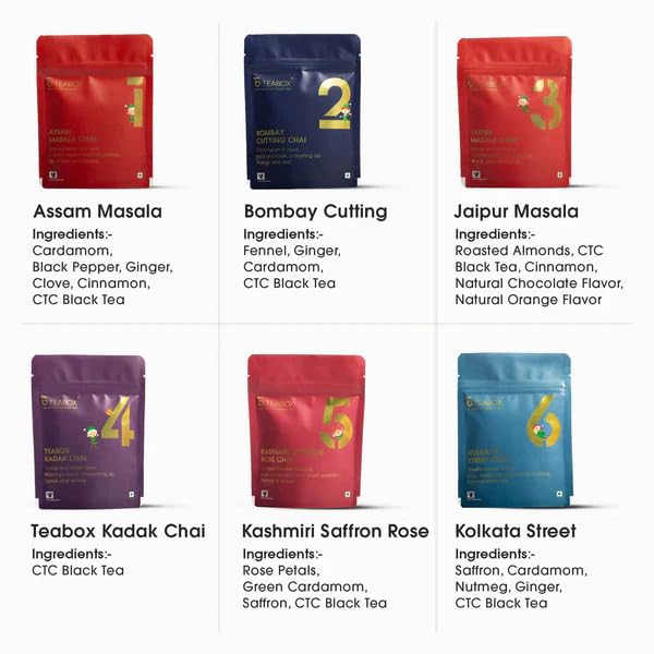Teabox Advent Chai Trial Pack (Limited Edition) | 10 Authentic Indian Chai Blends x 30g Each | 12 Days of Advent Calendar | Real and Traditional Spices | 10.58 Oz Total