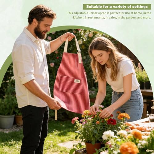 Chef Apron Bib Apron with 2 Large Pockets Adjustable Neck Strap Kitchen Apron Cooking Apron Stripes Baking Apron - Image 5