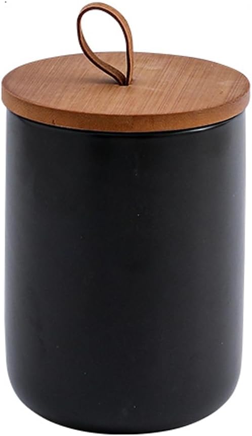 MilkyWay Ceramic Food Storage Jar, Storage Canisters with Airtight Seal Bamboo Lid Modern Design Seal Damp-Proof Kitchen Jar for Coffee, Tea, Spice and More (Black 800ml)