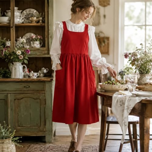 Uaussi Cotton Linen Apron Cross Back Work Apron for Women with Pockets Pinafore Dress X Cross Halter Apron for Chef Gardening - Image 3