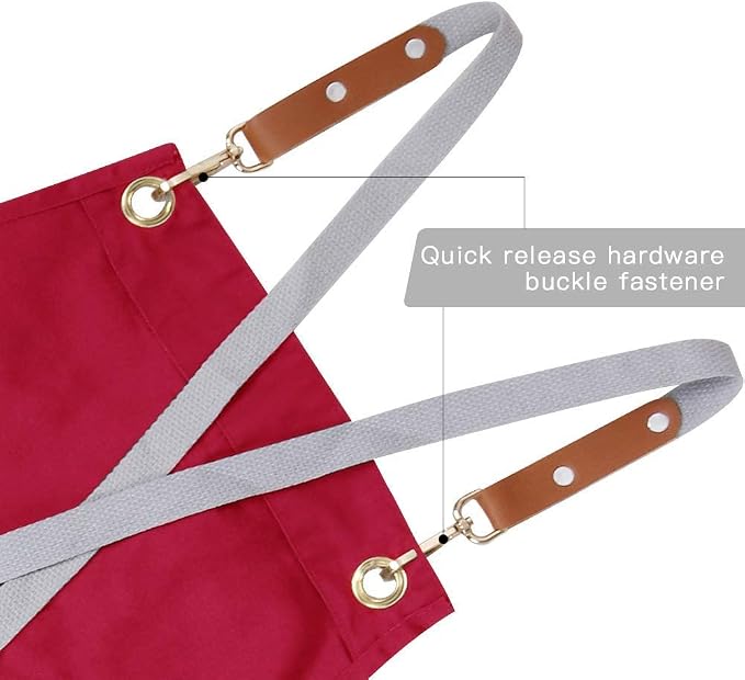 Crossback Apron with Pockets, Apron with Adjustable Straps | Pockets x2, Adjustable & Removable Straps, Canvas, Unique Split Apron for Ceramics, Home, Kitchen, Restaurant,M-XXL (Red) - Image 5