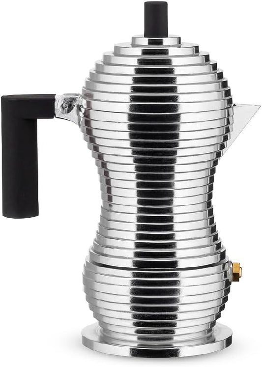 Alessi MDL02/1 B "Pulcina" Stove Top Espresso 1 Cup Coffee Maker in Aluminum Casting Handle And Knob in Pa, Black