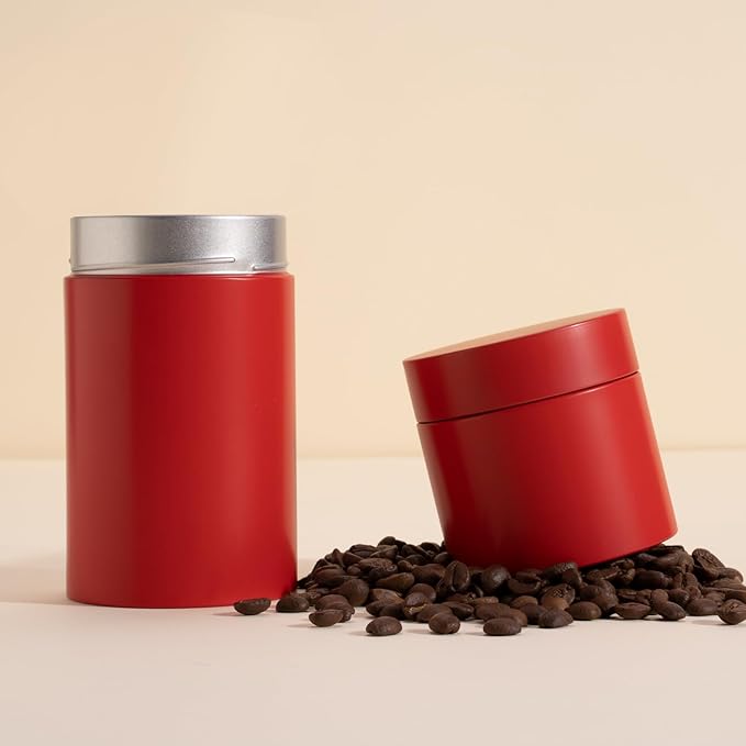 3 Packs Tea Tin Canister for Loose Tea Metal Tea Canister 9 oz 15 oz Round Tin Can for Coffee Beans Tea Container for Kitchen Storage Sugar Matcha Spice Powder (Red, S_2.95x2.95)