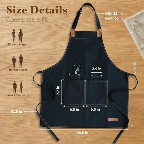 206 GSM Thickened Work Apron with 4 Pockets, Waterproof Resistant Kitchen Apron for Men,Women, Adjustable Apron for Cooking BBQ Barber Barista Server Tattoo Artist Gardening - Image 2