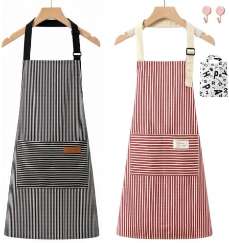 Chef Apron Bib Apron with 2 Large Pockets Adjustable Neck Strap Kitchen Apron Cooking Apron Stripes Baking Apron by Unknown