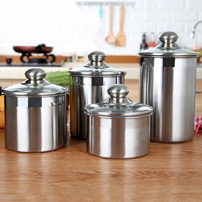 Cabilock Stainless Steel Canister Food Jars with Glass Lid, Kitchen Coffee Canister Cereal Storage Containers for Countertop Tea Sugar Beans Flour Cookie Candy Snack and More 60oz