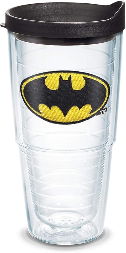 Tervis DC Comics Batman Emblem Made in USA Double Walled Insulated Tumbler Travel Cup Keeps Drinks Cold & Hot, 24oz, Clear - Black Lid